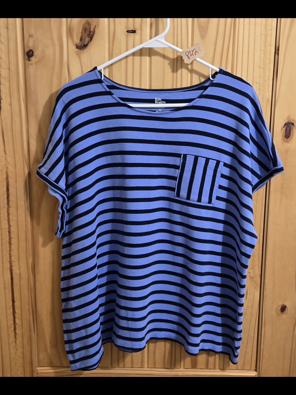 Kim Rogers Blue and Navy Blue Striped Short Sleeve Tee